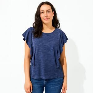 Wit & Wisdom Women’s Short Sleeve Shirt With Ruffle Detail Sleeves XS NWOT